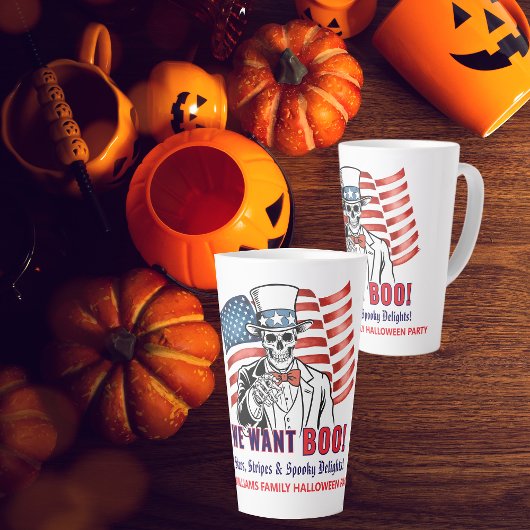 Tasse Latte Nous voulons Boo Patriotique Halloween Squelette O