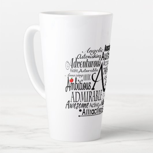 Tasse Latte Nuage de mots adjectif commençant par la lettre A  (Angle gauche)