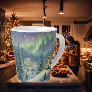 Tasse Latte Nuit de Noël magique dans la forêt sous les étoile