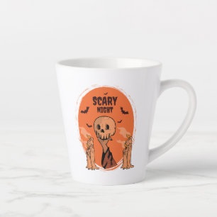 Tasse Latte Nuit Effrayante Crâne et Chauve-Souris Halloween