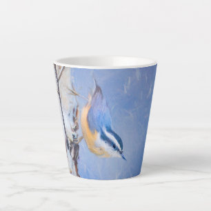 Tasse Latte Nuthatch à poitrine rouge Peinture d'art original 