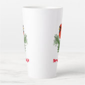 Tasse Latte Oiseau cardinal rouge sur pin (Devant)