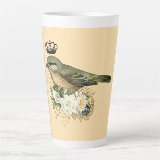 Tasse Latte Oiseau de la Couronne fantaisie sur la pêche (Devant)
