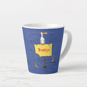 Tasse Latte Oiseau de mer amusant entouré de dessins animés de
