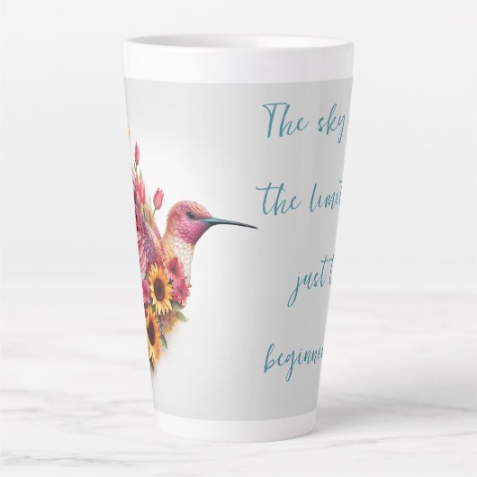Tasse Latte Oiseau Humide Personnalisé volant avec des fleurs (Devant)