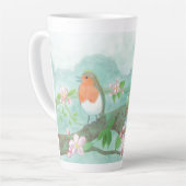 Tasse Latte Oiseaux chantant sur une branche d'arbre en fleurs (Angle gauche)