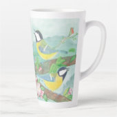 Tasse Latte Oiseaux chantant sur une branche d'arbre en fleurs (Droite)