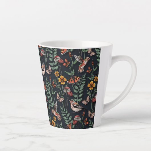 Tasse Latte Oiseaux du jardin foncé et papillons (Droite)