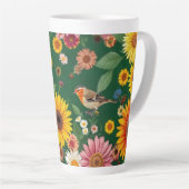 Tasse Latte Oiseaux Et Fleurs Arrière - plans Vert Foncé (Angle droit)