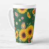 Tasse Latte Oiseaux Et Fleurs Arrière - plans Vert Foncé (Angle gauche)