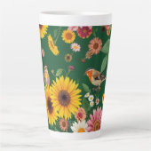 Tasse Latte Oiseaux Et Fleurs Arrière - plans Vert Foncé (Devant)