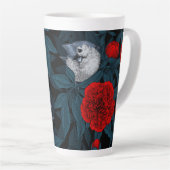 Tasse Latte Oiseaux et fleurs de pivoines rouges avec feuilles (Angle droit)