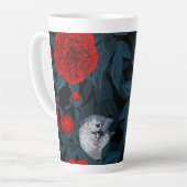 Tasse Latte Oiseaux et fleurs de pivoines rouges avec feuilles (Angle gauche)