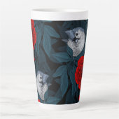 Tasse Latte Oiseaux et fleurs de pivoines rouges avec feuilles (Devant)