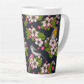 Tasse Latte Oiseaux et fleurs en noir (Angle droit)