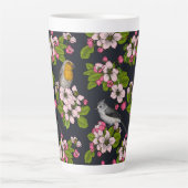 Tasse Latte Oiseaux et fleurs en noir (Devant)