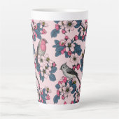 Tasse Latte Oiseaux et fleurs roses (Devant)