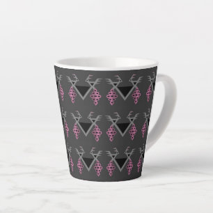 Tasse Latte Oiseaux gris et roses dans l'ornement de Kilim