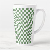 Tasse Latte Olive Green & White À damiers Motif déformé (Droite)