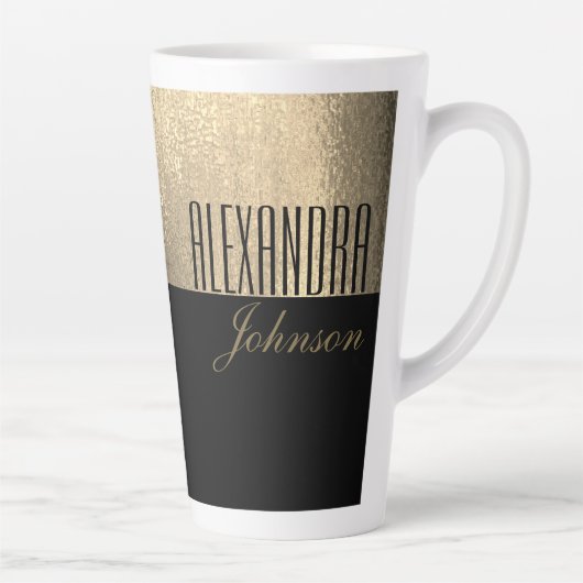 Tasse Latte Or jaune et noir Luxe moderne Nom (Droite)