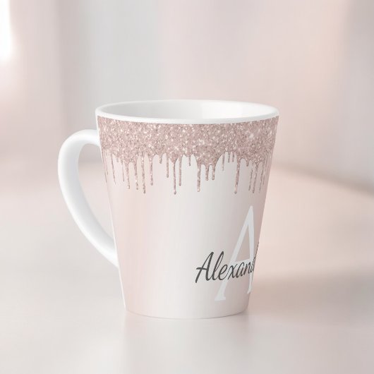 Tasse Latte Or rose gold - Monogramme métallique pailleté rose