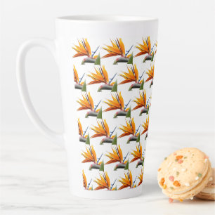 Tasse Latte Orange Bird of Paradise Plante Motif en blanc
