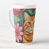 Tasse Latte Orange Cat Folk Art Flowers (Angle gauche)