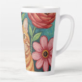 Tasse Latte Orange Cat Folk Art Flowers (Droite)