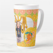 Tasse Latte Orange Fruit Birthday Green Photo (Angle droit)