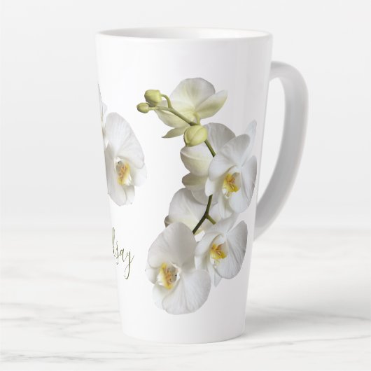 Tasse Latte Orchidées blanches Nom Modèle Élégant Cadeau Latte (Angle droit)