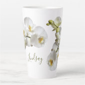 Tasse Latte Orchidées blanches Nom Modèle Élégant Cadeau Latte (Devant)