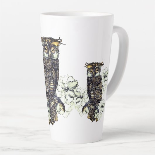 Tasse Latte Orchidées vertes de Chouette dorée (Angle droit)