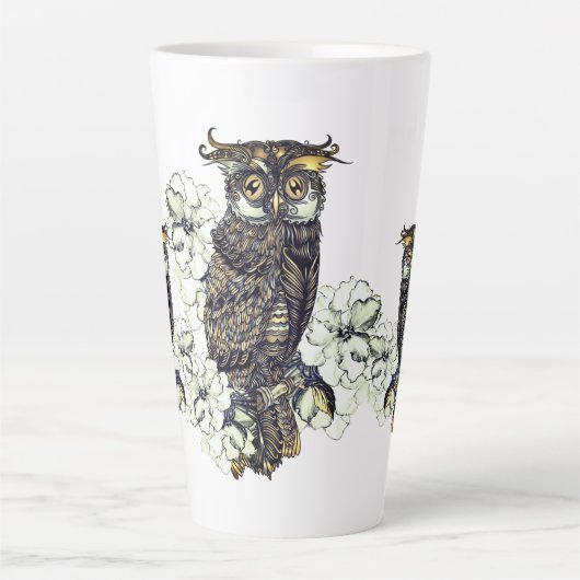 Tasse Latte Orchidées vertes de Chouette dorée (Devant)