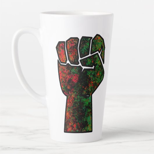 Tasse Latte orgueil noir poing vert rouge pan drapeau africain (Gauche)