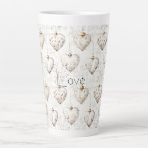 Tasse Latte Ornements coeurs gris crème chic  