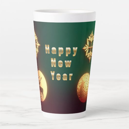 Tasse Latte Ornements de Noël dorés avec rennes (Devant)