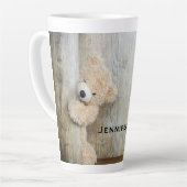 Tasse Latte Ours Cute Stuffé Mur Rustique En Bois (Angle gauche)