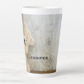 Tasse Latte Ours Cute Stuffé Mur Rustique En Bois (Devant)