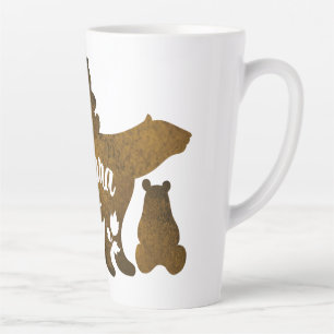 Tasse Latte Ours Mama Avec 3 Bébés Ours Cubs Après Maman