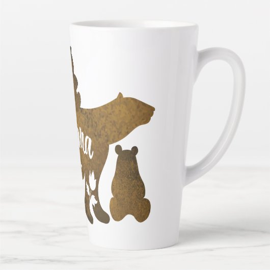 Tasse Latte Ours Mama Avec 3 Bébés Ours Cubs Après Maman (Droite)