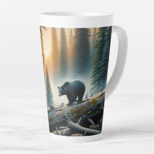 Tasse Latte Ours noir en forêt