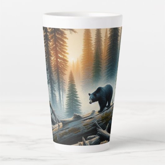 Tasse Latte Ours noir en forêt (Devant)
