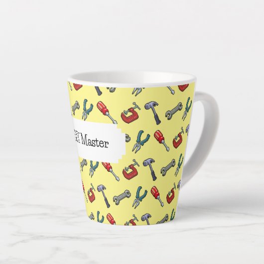 Tasse Latte Outil d'art Pixel Maître Motif Marteau & Pliers (Angle droit)