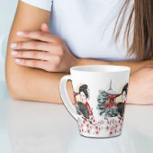 Tasse Latte Pagode japonaise en fleur de cerisier Geisha Girl