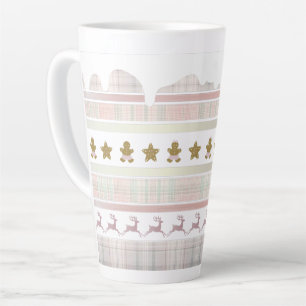 Tasse Latte Pain d'épices de Noël rose tartan Lrg Cup