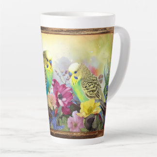 Tasse Latte Paire de perruches et de Fleurs sauvages