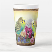 Tasse Latte Paire de perruches et de Fleurs sauvages (Devant)