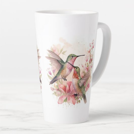 Tasse Latte Paire d'oiseaux avec fleurs (Angle droit)