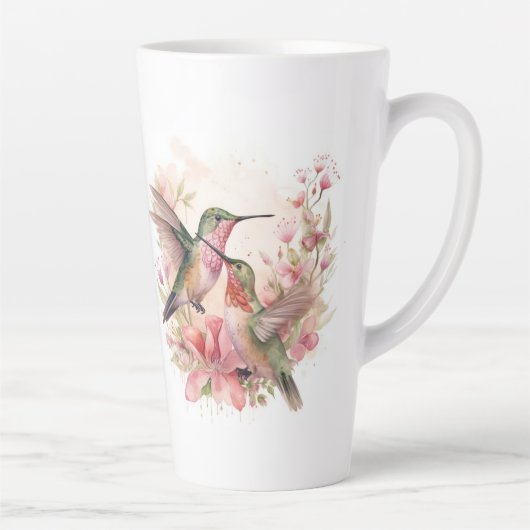 Tasse Latte Paire d'oiseaux avec fleurs (Droite)