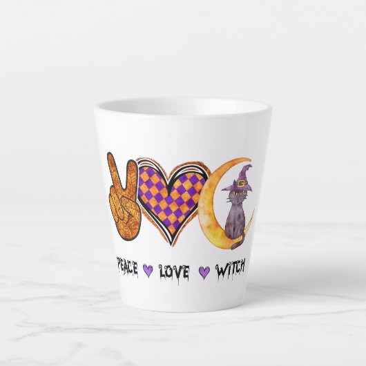 Tasse Latte Paix, Amour, Sorcière (Devant)